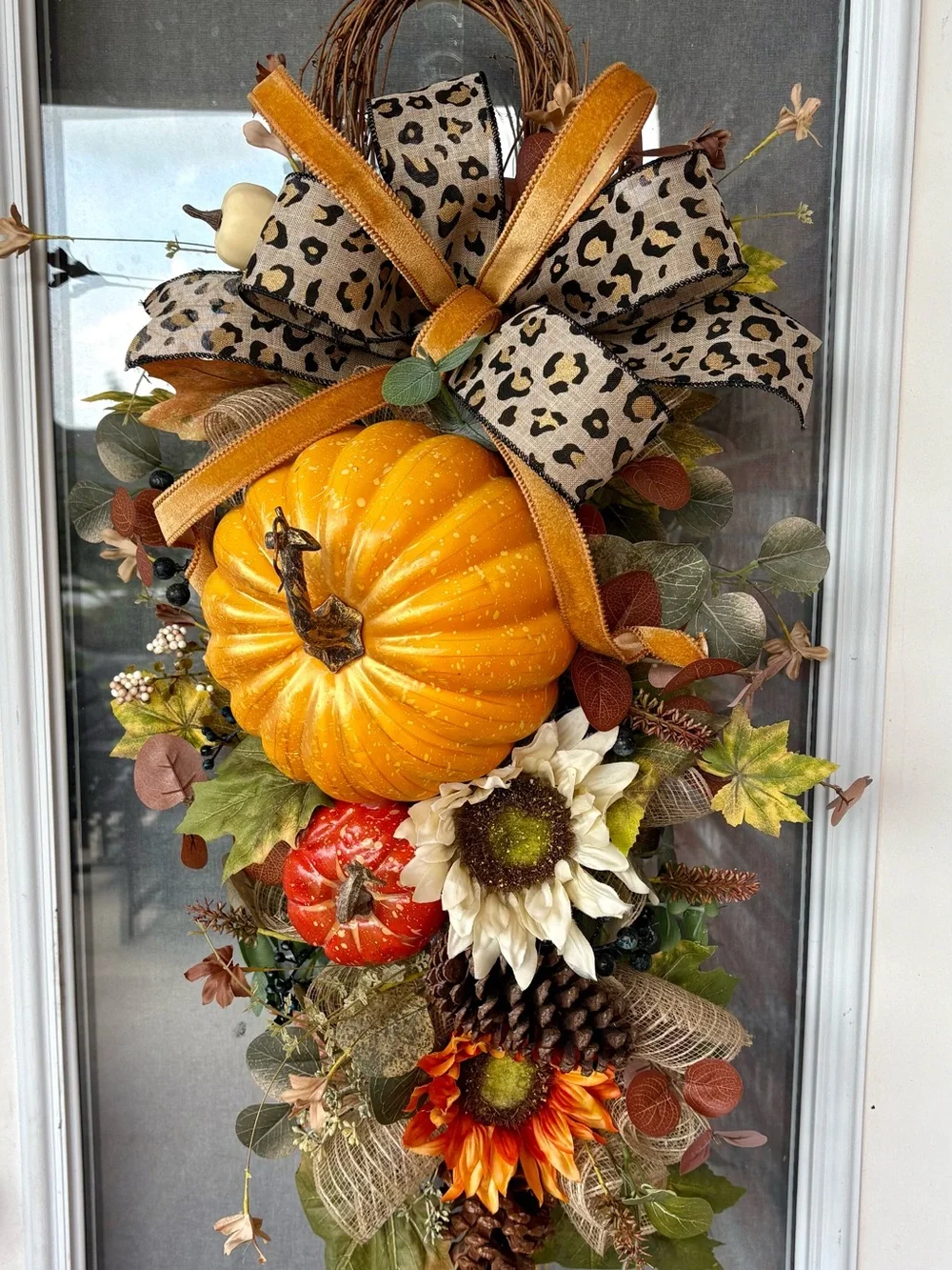Autumn Harvest Pumpkin Floral Door Swag - Orange